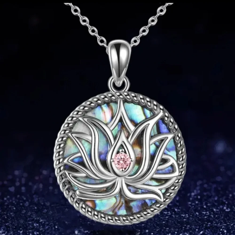 SOLD - NWOT - Pretty Lotus Flower/Abalone Shell Pendant - Picture 1 of 6